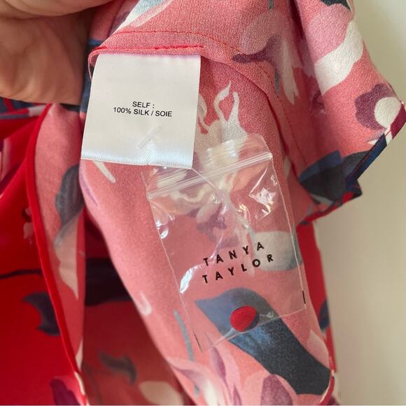 NWOT Tanya Taylor Jules One Shoulder Silk Blouse Papaya Red Floral 6 - Picture 9 of 9